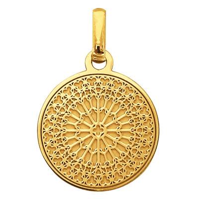 Médaille Rosace de Notre Dame en Plaqué Or Jaune, Diamètre 22 mm - Lumiosa