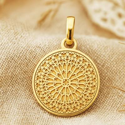 Médaille Rosace de Notre Dame en Plaqué Or Jaune, Diamètre 22 mm - Lumiosa