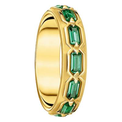 925 Silver Yellow 750/1000 Gold-Plated Crocodile Scale Ring & Green Stones - TR2423-472-6 - Thomas Sabo