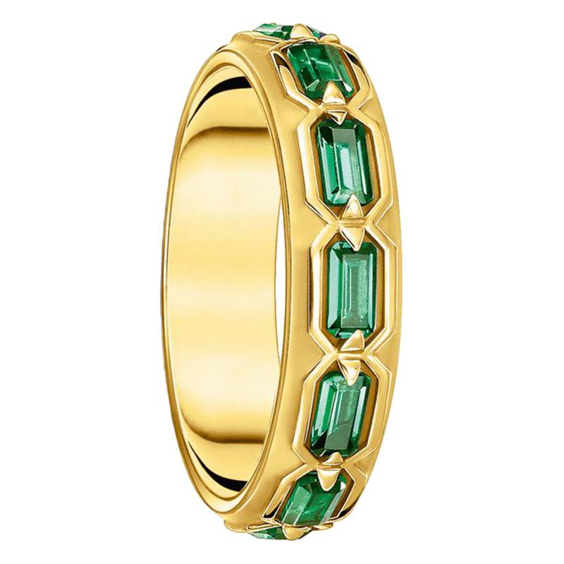 925 Silver Yellow 750/1000 Gold-Plated Crocodile Scale Ring & Green Stones - TR2423-472-6 - Thomas Sabo