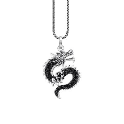 Collier Dragon en Argent 925 & Pierres Noires, Longueur de 45 cm à 50 cm - KE2273-643-11-L50V - Thomas Sabo