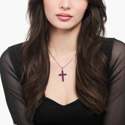 Pendentif Croix Rouge en Argent 925 & Pierres Rouges - PE970-639-10 - Thomas Sabo