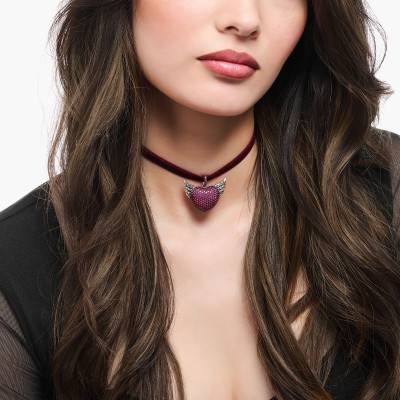 Red Velvet & 925 Sterling Silver Choker Revival 90ies Women's Necklace, 32 cm to 38 cm - KE1728-331-10-L36V - Thomas Sabo