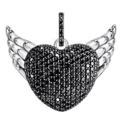 925 Sterling Silver & Black Stones Winged Heart Pendant - PE971-643-11 - Thomas Sabo