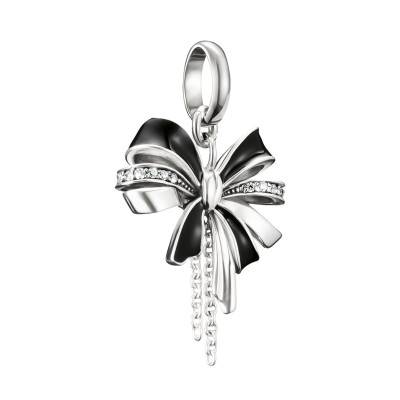 925 Silver & White Stones and Black Enamel Black Bow Charm Pendant - CC1288-691-11 - Thomas Sabo