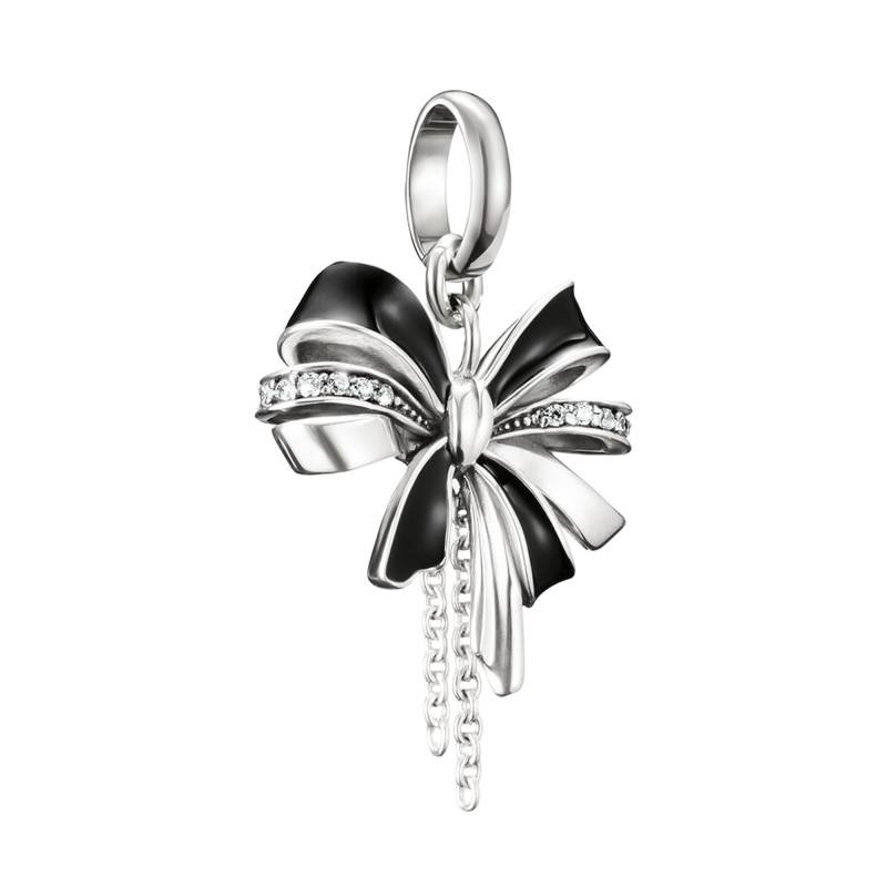 925 Silver & White Stones and Black Enamel Black Bow Charm Pendant - CC1288-691-11 - Thomas Sabo