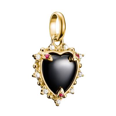 Pendentif Charm Coeur Vintage en Argent 925 Plaqué Or 750 & Pierres Noires, Rouges et Blanches - CC1286-995-11 - Thomas Sabo