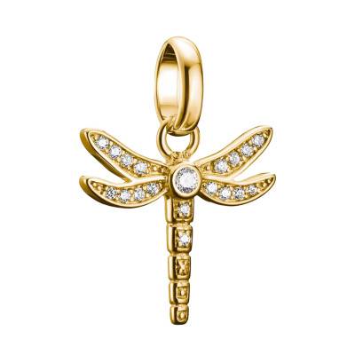 Recycled 925 Silver 750 Yellow Gold-Plated & White Stone Dragonfly Charm Pendant - CC1285-414-14 - Thomas Sabo