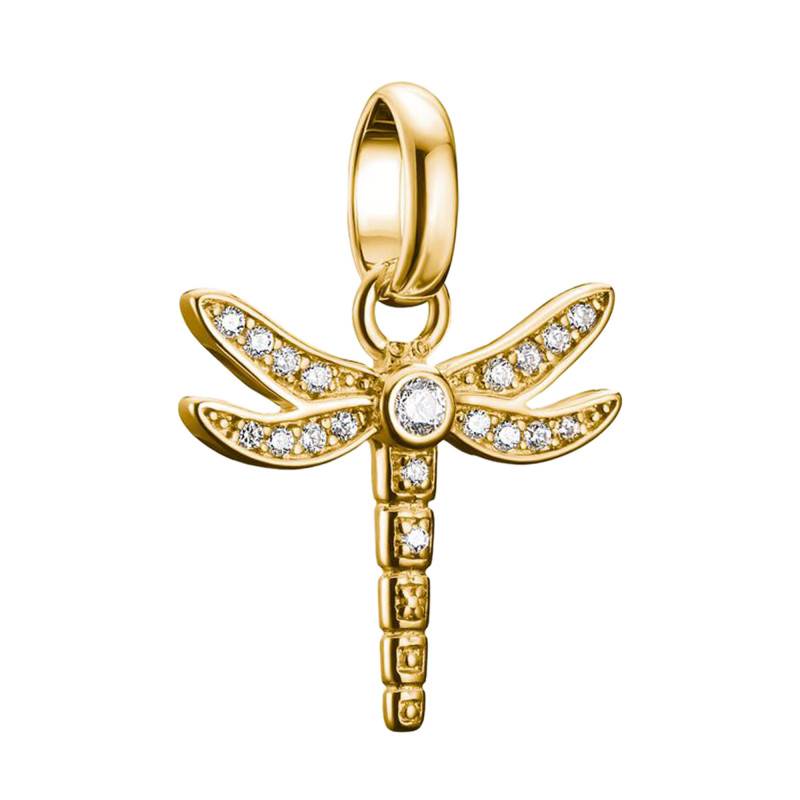 Recycled 925 Silver 750 Yellow Gold-Plated & White Stone Dragonfly Charm Pendant - CC1285-414-14 - Thomas Sabo