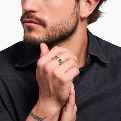Bague Écailles de Crocodile en Argent 925 Plaqué Or Jaune 750 & Pierres Vertes - TR2422-971-6 - Thomas Sabo