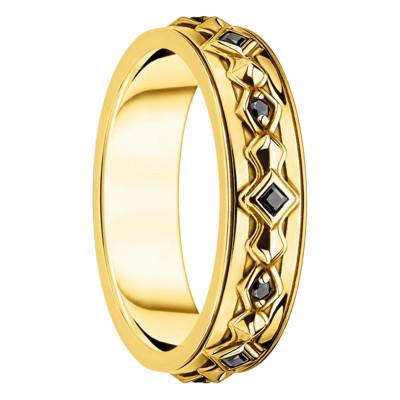 925 Silver Yellow 750 Gold-Plated & Black Stone Ring - TR2306-414-11 - Thomas Sabo
