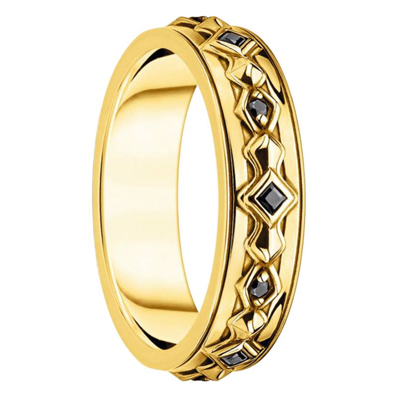 925 Silver Yellow 750 Gold-Plated & Black Stone Ring - TR2306-414-11 - Thomas Sabo