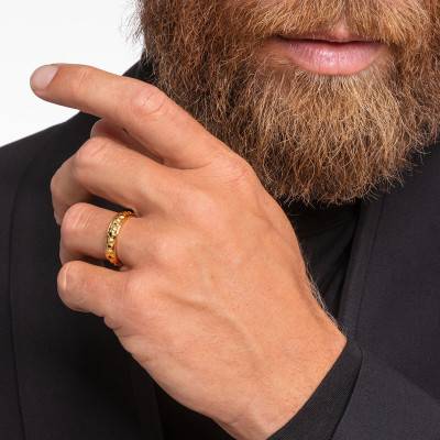 925 Silver Yellow 750 Gold-Plated & Black Stone Ring - TR2306-414-11 - Thomas Sabo