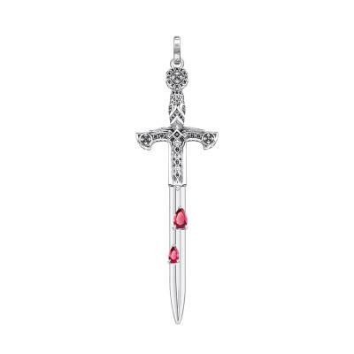 Pendentif Épée en Argent 925 & Pierres Noires et Rouges - PE900-640-28 - Thomas Sabo
