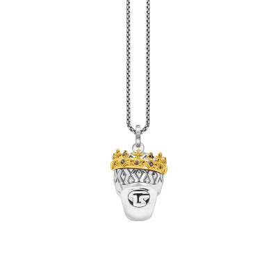 925 Sterling Silver & Yellow 750/1000 Gold-Plated Skull Necklace with Black Stones - KE1993-849-7-L50V - Thomas Sabo