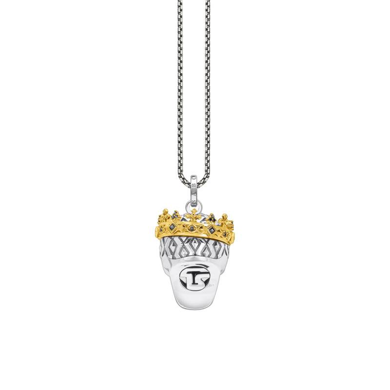 925 Sterling Silver & Yellow 750/1000 Gold-Plated Skull Necklace with Black Stones - KE1993-849-7-L50V - Thomas Sabo