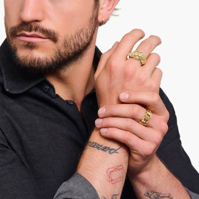 Bague Crocodile en Argent 925 Plaqué Or Jaune 750 & Pierres Noires et Vertes - TR2421-971-7 - Thomas Sabo