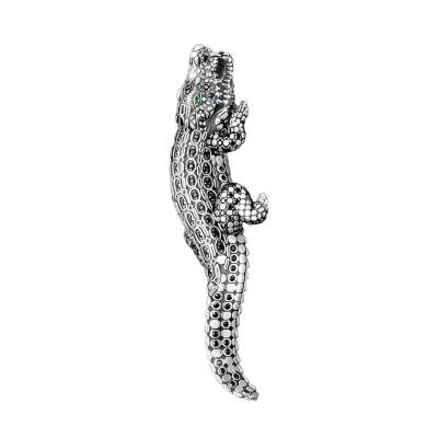 Blackened 925 Silver & Black and Green Stones Crocodile Pendant - PE948-347-7 - Thomas Sabo