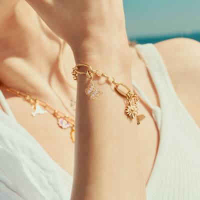 Pendentif Charm Papillon en Argent 925 Plaqué Or 750 & Émail Crème - CC1265-427-14 - Thomas Sabo