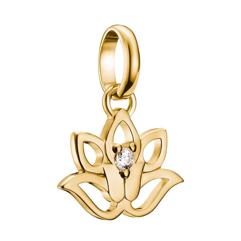 925/1000 Silver 750/1000 Gold-Plated White Stone Lotus Flower Charm Pendant - CC1204-414-14 - Thomas Sabo