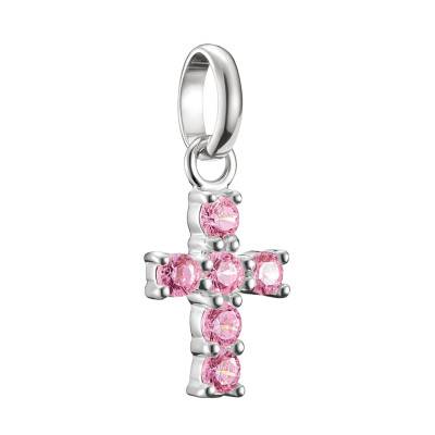 925 Silver & Pink Stones Cross Charm Pendant - CC1206-051-9 - Thomas Sabo