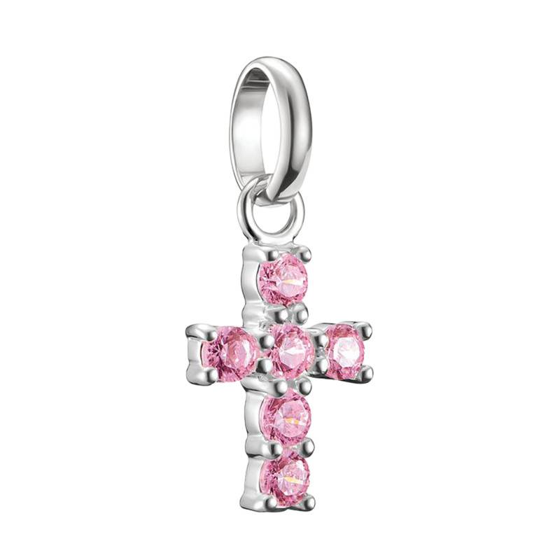 925 Silver & Pink Stones Cross Charm Pendant - CC1206-051-9 - Thomas Sabo