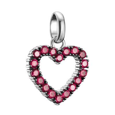 Blackened 925 Silver & Red Stones Heart Charm Pendant Jewelry - CC1237-639-10 - Thomas Sabo