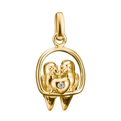 925/1000 Silver 750/1000 Gold-Plated White Stone Lovebirds Charm Pendant - CC1240-414-14 - Thomas Sabo