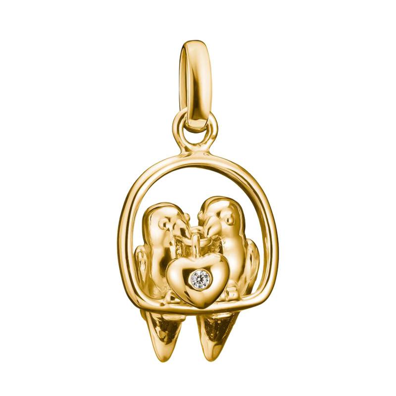 925/1000 Silver 750/1000 Gold-Plated White Stone Lovebirds Charm Pendant - CC1240-414-14 - Thomas Sabo