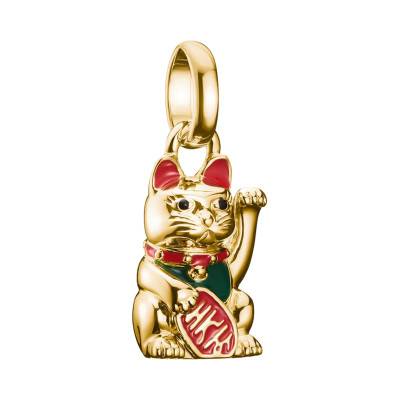 750/1000 Yellow Gold-Plated 925 Silver Red & Black Enamel Lucky Cat Charm Pendant - CC1260-427-7 - Thomas Sabo