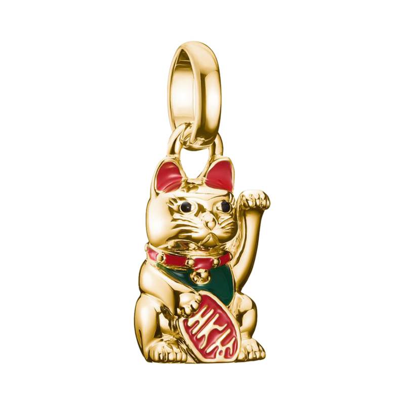 750/1000 Yellow Gold-Plated 925 Silver Red & Black Enamel Lucky Cat Charm Pendant - CC1260-427-7 - Thomas Sabo