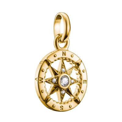 750/1000 Yellow Gold-Plated 925 Sterling Silver White Stone Compass Charm Pendant - CC1261-414-14 - Thomas Sabo