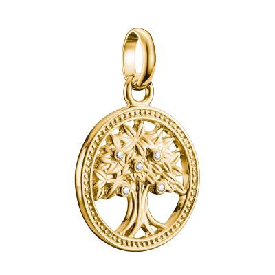 925 Silver 750/1000 Yellow Gold Plated & White Stones Love Tree Charm Pendant Jewelry - CC1262-414-14 - Thomas Sabo