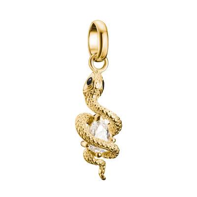 925 Sterling Silver & 750/1000 Gold-Plated Snake Drop Charm Pendant & White Stone - CC1264-565-14 - Thomas Sabo