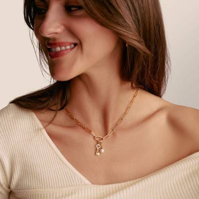 925 Silver 750/1000 Yellow Gold Plated Rectangular Link Chain Necklace, Length 50 cm - C1207-413-39-L50 - Thomas Sabo