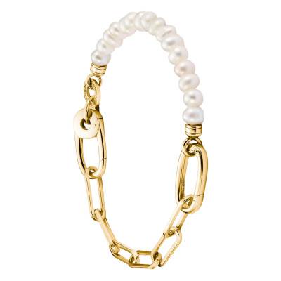 925 Sterling Silver 750/1000 Yellow Gold-Plated Paperclip Chain Bracelet & Pearls, Length 17 cm or 19 cm - C1209-430-14 - Thomas Sabo