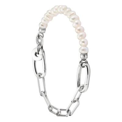 925 Silver & Pearls Paperclip Chain Bracelet, Length 17 cm or 19 cm - C1209-082-14 - Thomas Sabo