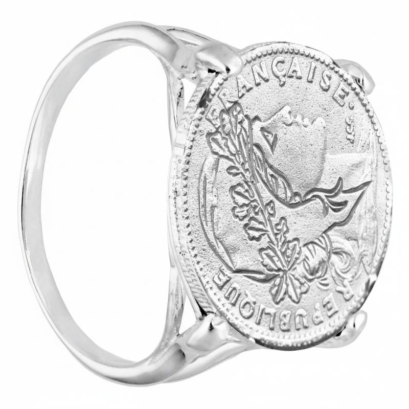 Chevalière Pièce 10F Réplique Marianne Sertie Griffes en Argent 925 - Imperium