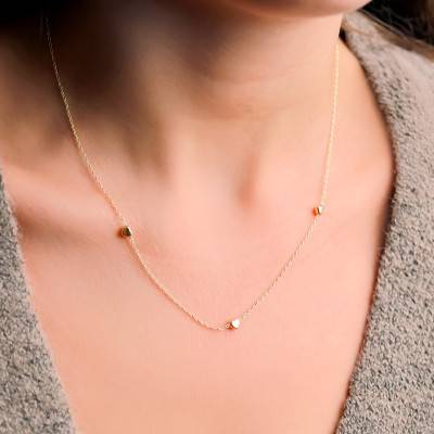 375/1000 Yellow Gold 3 Hearts Necklace, Adjustable 43 cm to 46 cm - Emanessence