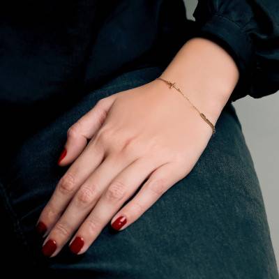 Bracelet Médaille Miraculeuse et Croix en Or Jaune 375, Longueur Ajustable de 18 cm à 19 cm - Emanessence