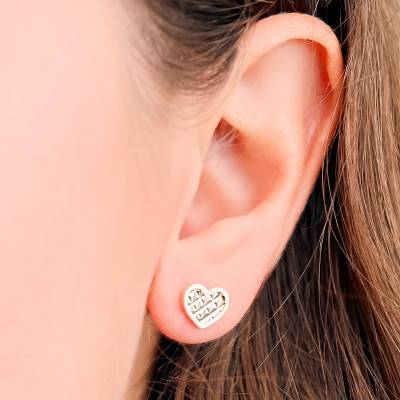 375 Yellow Gold Sparkling Heart Stud Earrings - Emanessence