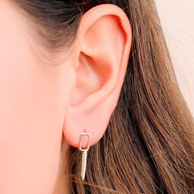 Boucles d'Oreilles Pendantes Ovales en Or Jaune 375 & Zircones Cubiques Blanches - Emanessence