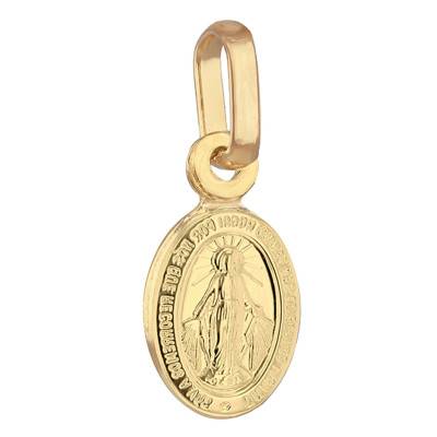 Oval Miraculous Virgin Mary Medal 375/1000 Yellow Gold Pendant - Emanessence