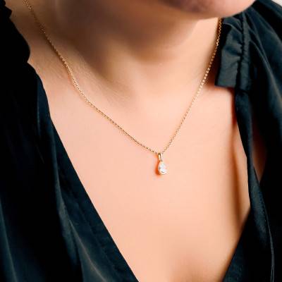 White Cubic Zirconia & 375/1000 Yellow Gold Drop Pendant - Emanessence