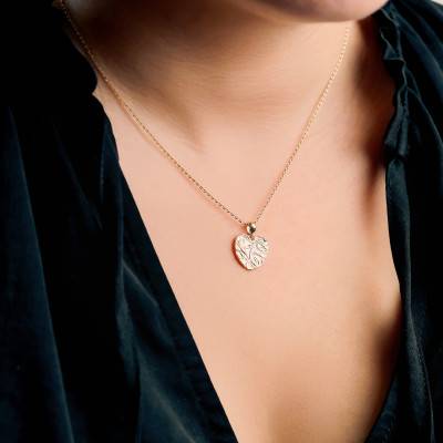 375 Yellow Gold Textured Heart Pendant - Emanessence