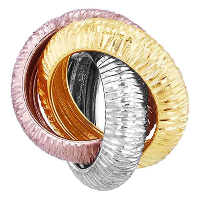 375 3-Tone Gold Chiseled Triple Ring Pendant - Emanessence