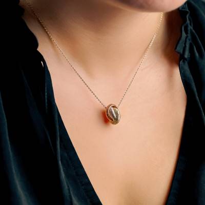 375 3-Tone Gold Chiseled Triple Ring Pendant - Emanessence