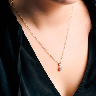 Collier en Argent 925 Plaqué Or Jaune & Halo de Diamants de Synthèse 0,11 ct, Longueur 46 cm - Emanessence