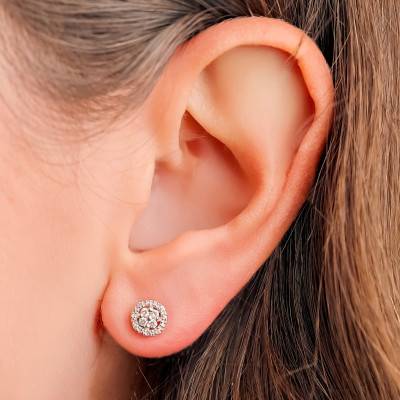 Boucles d'Oreilles en Argent 925 Plaqué Or Jaune & Diamants de Synthèse 0,14 ct - Emanessence