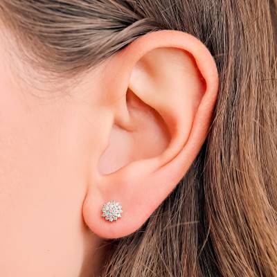 Boucles d'Oreilles en Argent 925 Plaqué Or Jaune & Diamants de Synthèse 0,17 ct - Emanessence